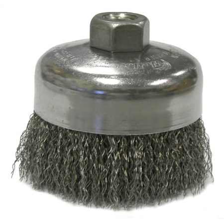 WEILER 4" Crimped Wire Cup Brush .020" Steel Fill 5/8"-11 UNC Nut 14036